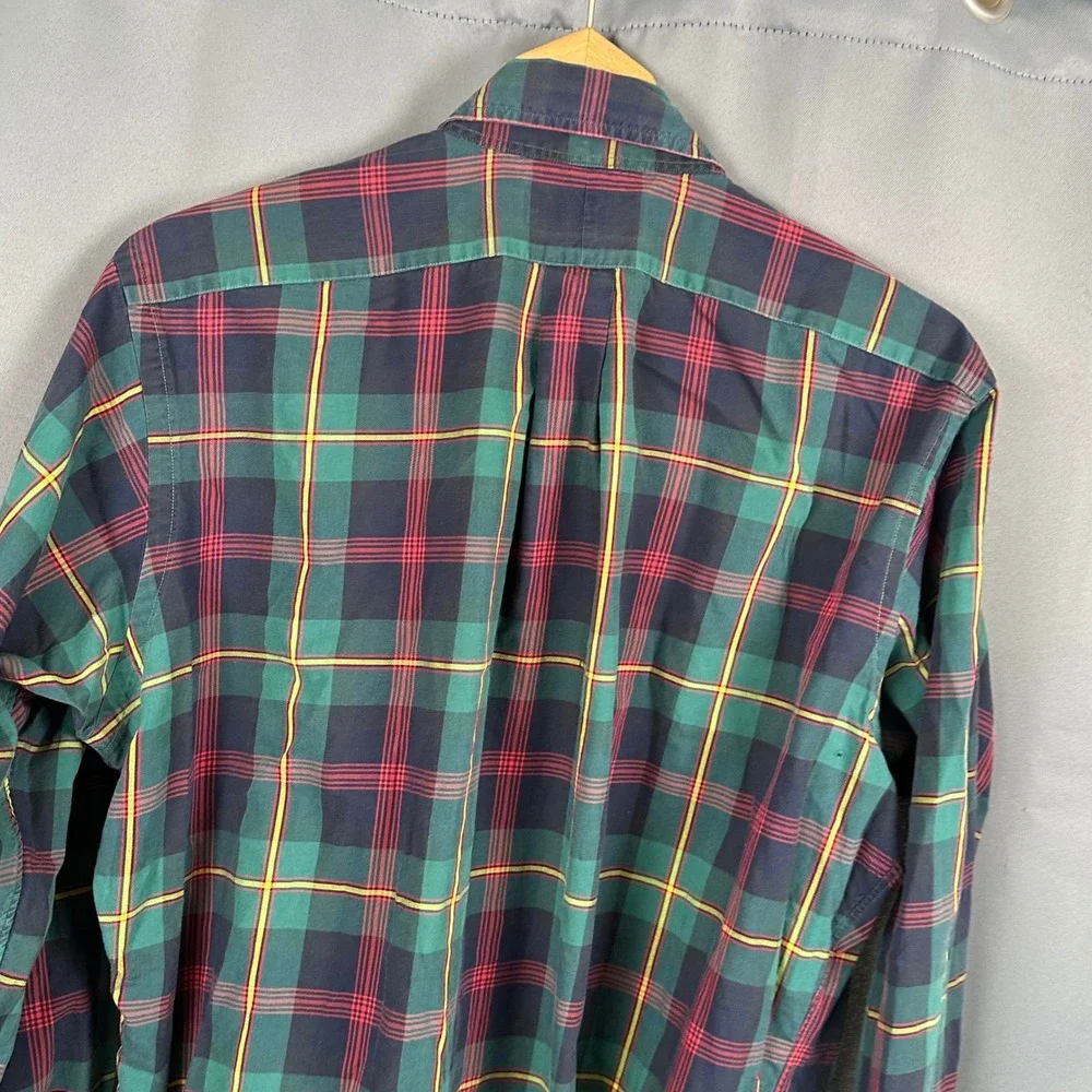 Polo Ralph Lauren Mens Large Classic Fit Plaid Button Down Shirt Green Red L